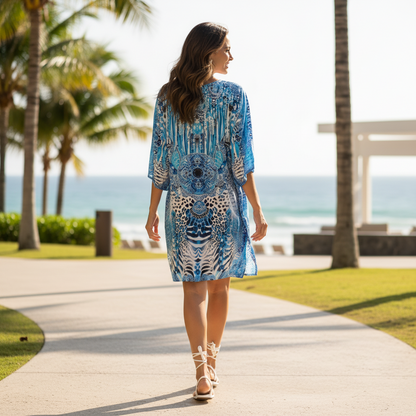 Short sleeve silk Kaftan/dress at Kaftans that Bling 