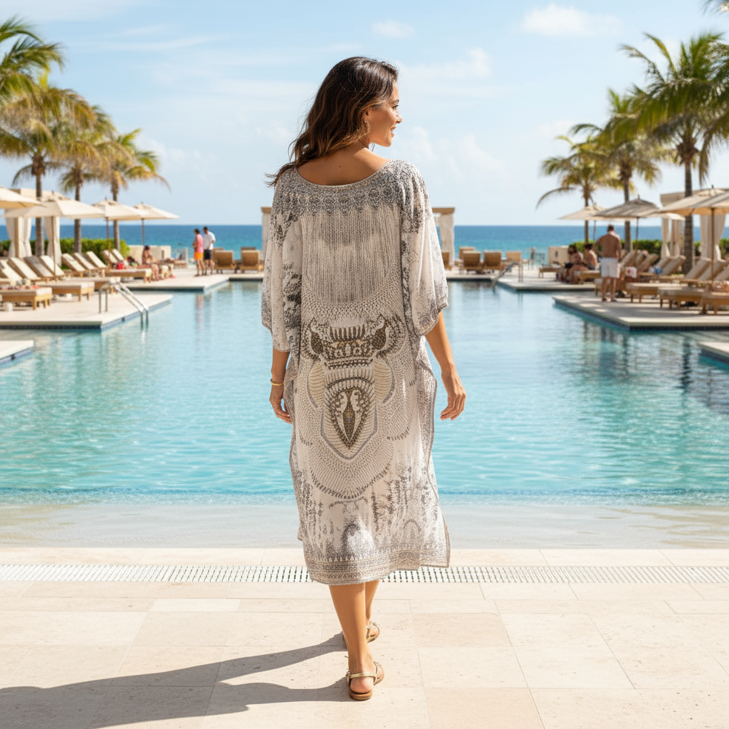 Short sleeve silk embellished Kaftan/dress at Kaftans that Bling