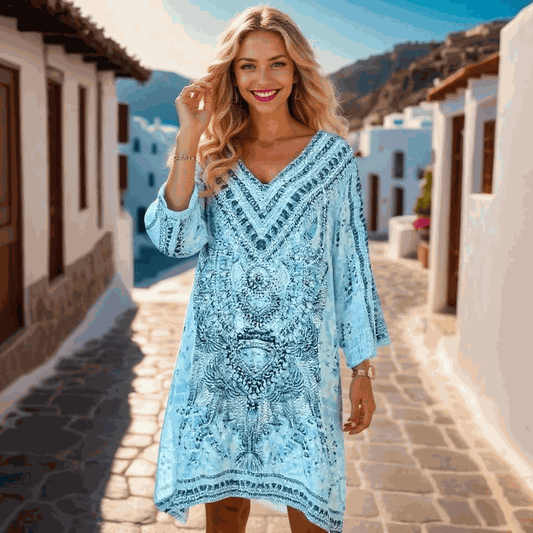 Hand beaded Silk Tunic Dress - Egyptian-by Fashion Spectrum