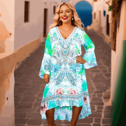 Silk Hi-Low Frill Dress - Tegan-Fashion Spectrum