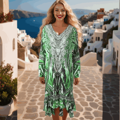 Silk Hi-Low Frill Dress - Saffron- by Fashion Spectrum