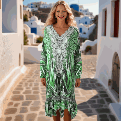 Silk Hi-Low Frill Dress - Saffron- by Fashion Spectrum