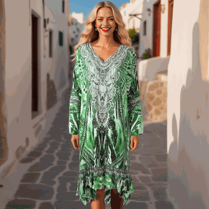 Silk Hi-Low Frill Dress - Saffron- by Fashion Spectrum