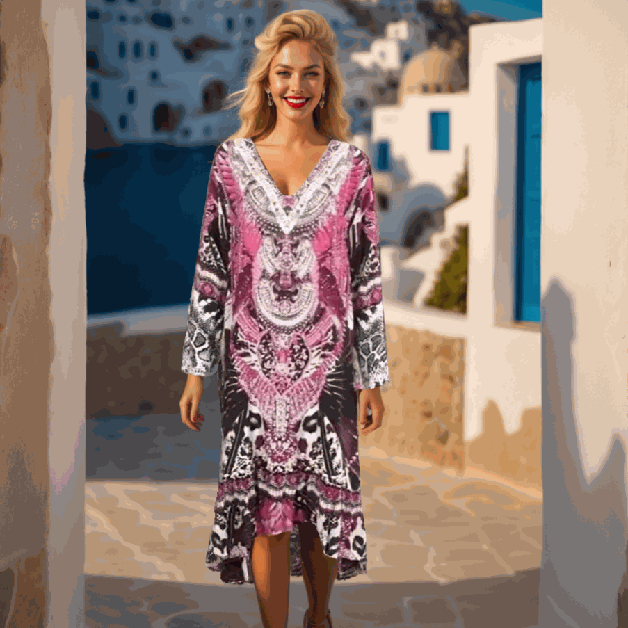 strapless open back dress Silk Hi-Low Frill Dress Amur Pink at kaftans that bling – Kaftans that Bling