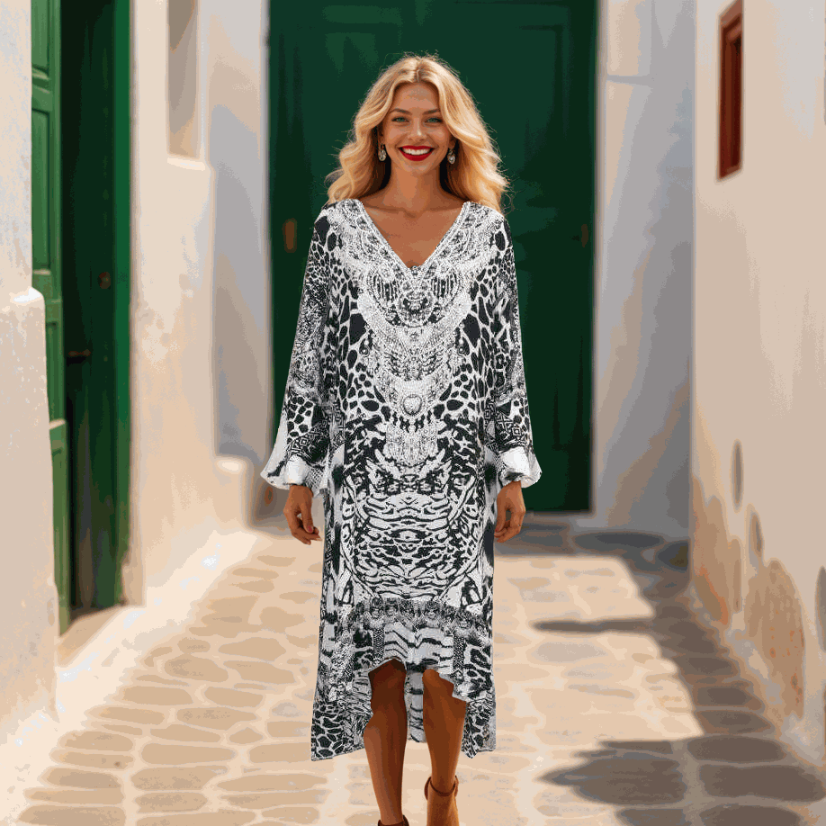 Silk Hi-Low Frill Dress - Ziraffe- Black-by Fashion Spectrum