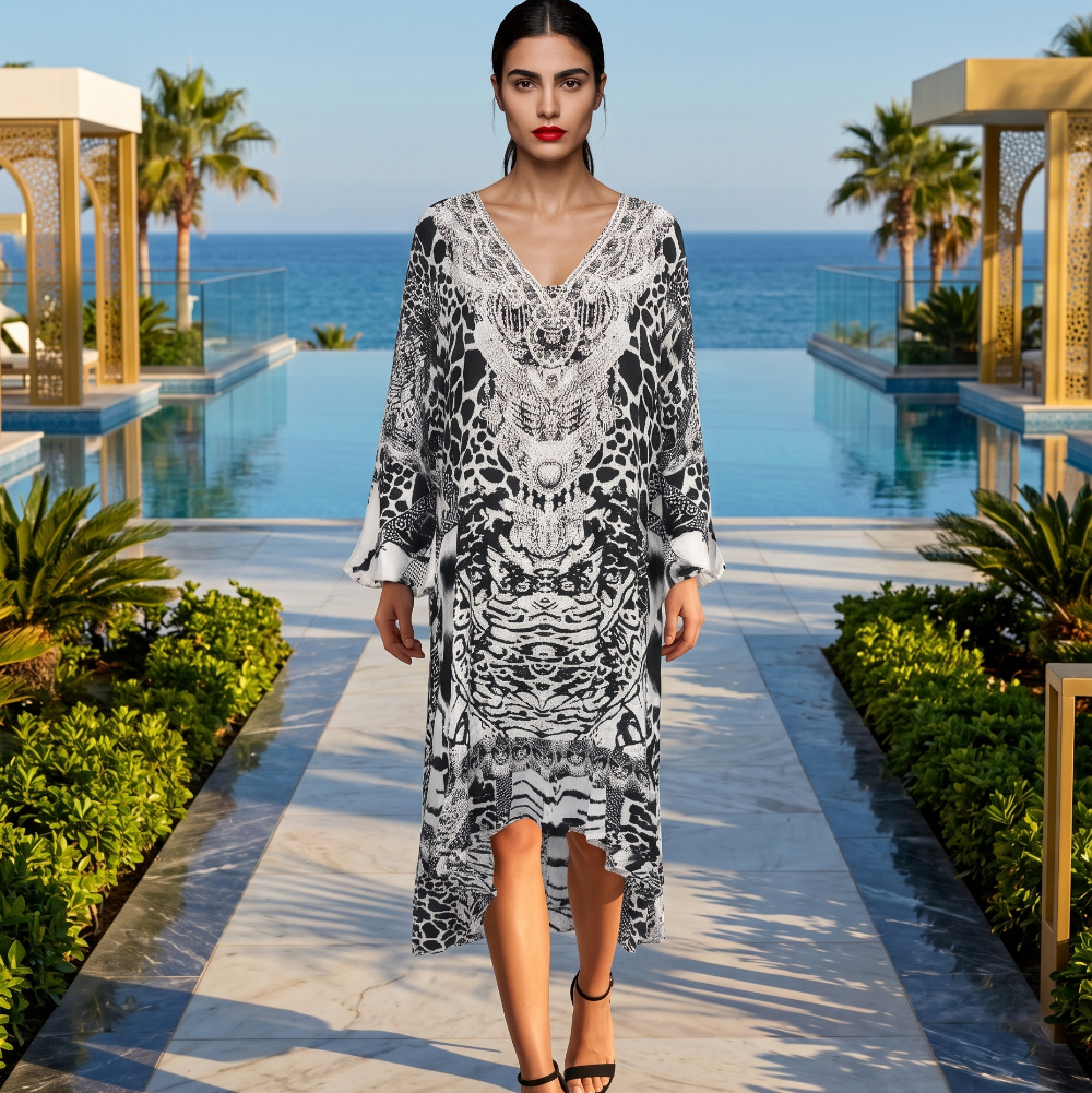 Silk Hi Low Frill Dress Ziraffe at Kaftans that Bling