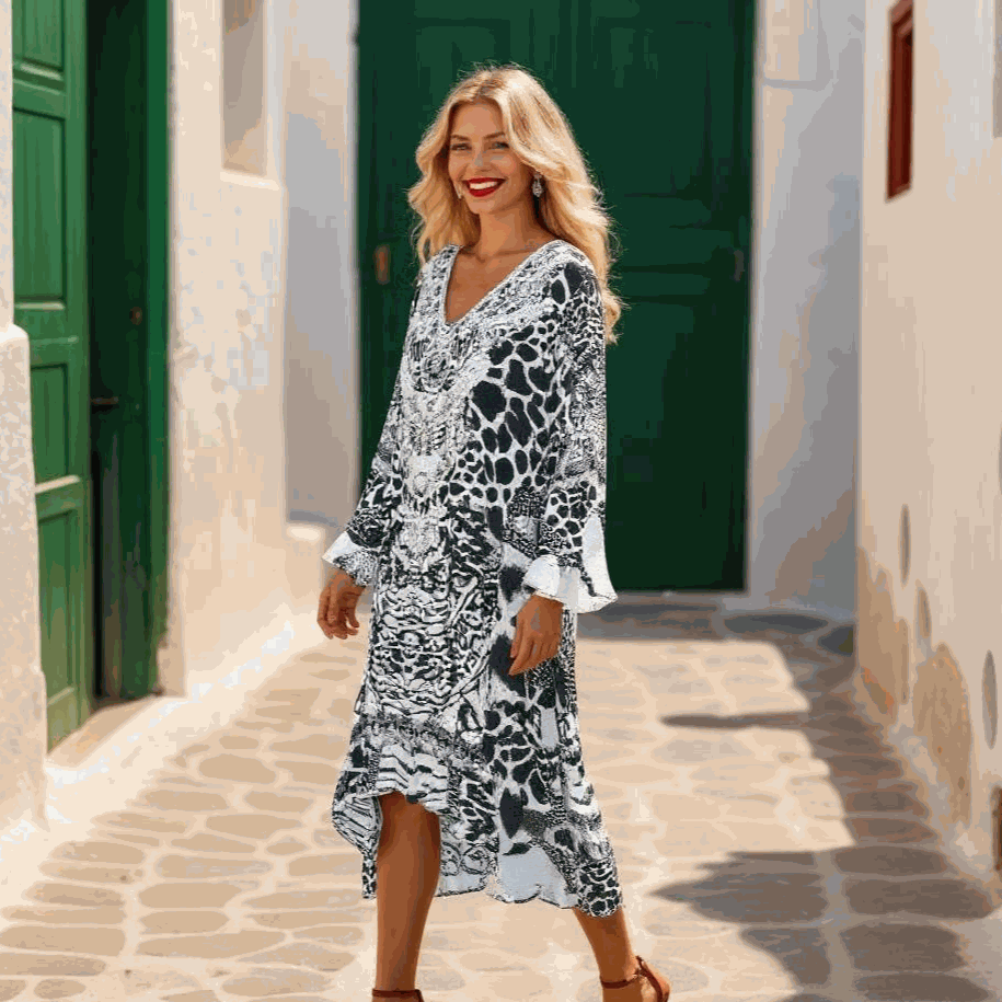 Silk Hi-Low Frill Dress - Ziraffe- Black-by Fashion Spectrum