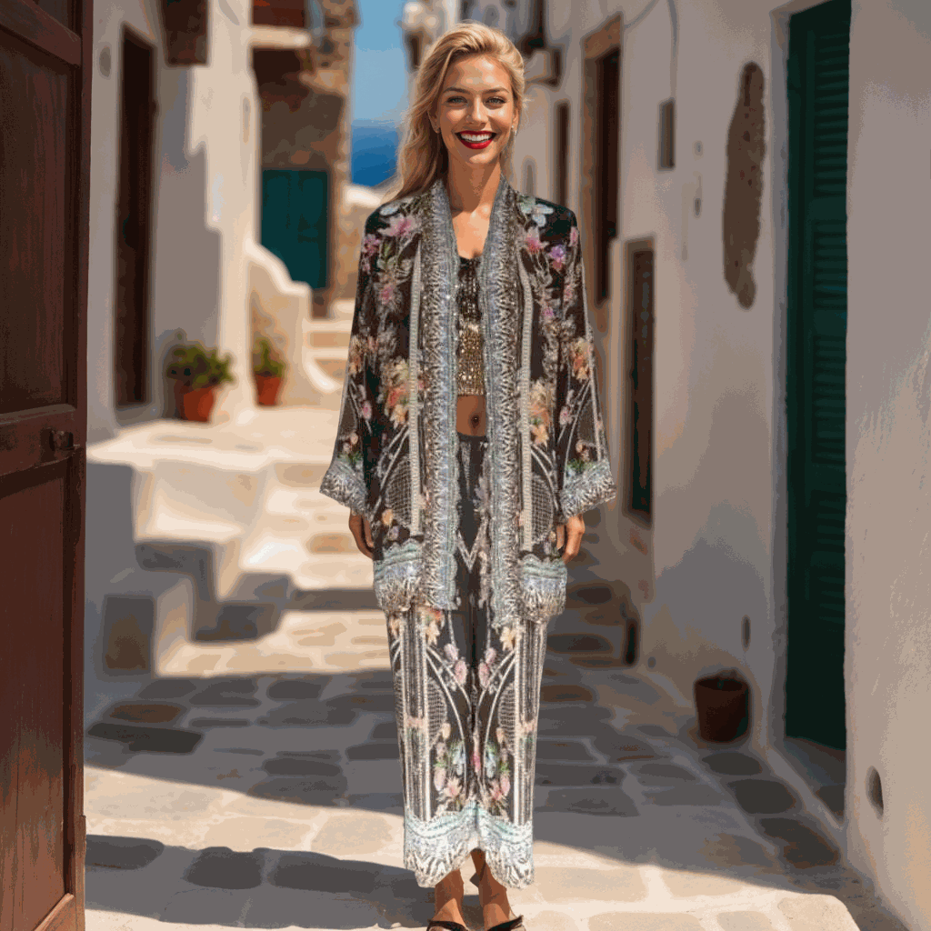 Long Silk Embellished Pants - Capri