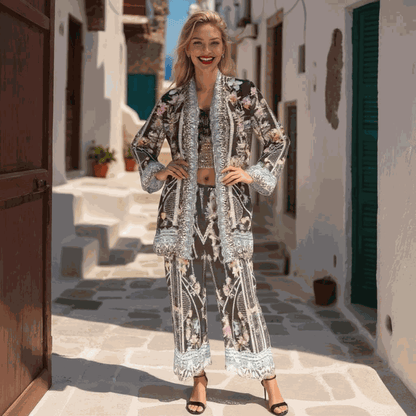 Silk Embellished Kimono Jacket- Capri