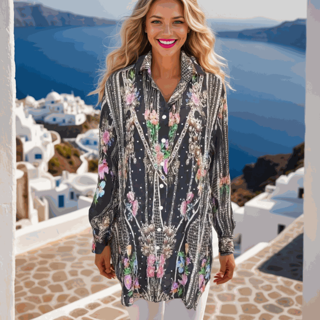 Silk Embellished Shirt-Capri