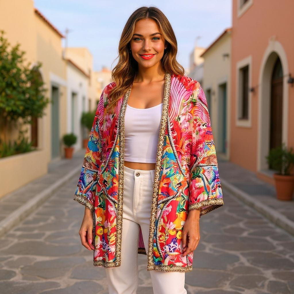 Silk Embellished Kimono jacket  Magic Forest