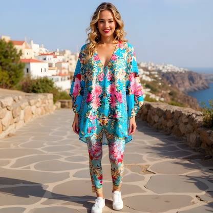 Short Silk Viscose Embellished Kaftan Parisian Rose