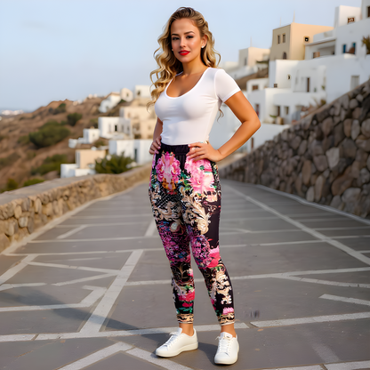 Silky Lycra Leggings Parisian Rose by Kaftans that Bling