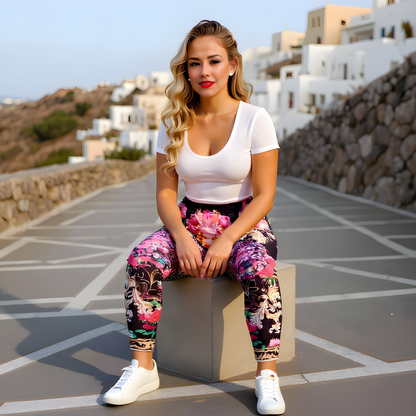 Silky Lycra Leggings Parisian Rose by Kaftans that Bling