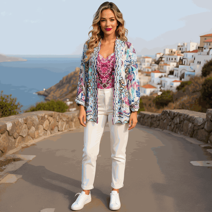 Zahara Silk Embellished Jacket Blue