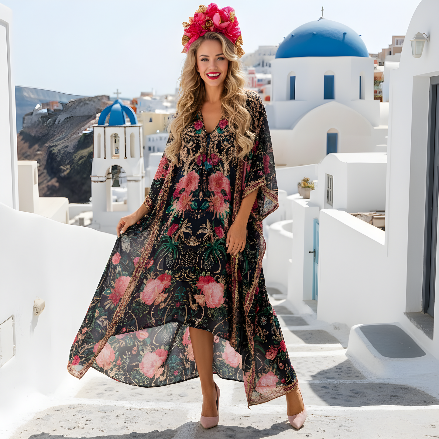 Long Curved Kimono Jacket Parisian Rose