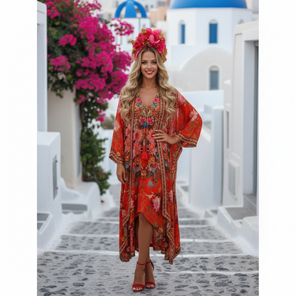 Long Curved Kimono Jacket Parisian Rose