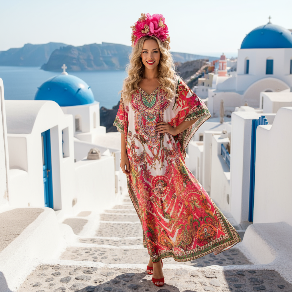 Long Embellished Kaftan Tropical