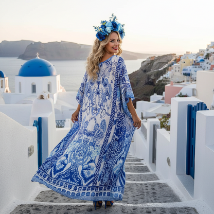 Long Box Embellished Silk Kaftan - Athena