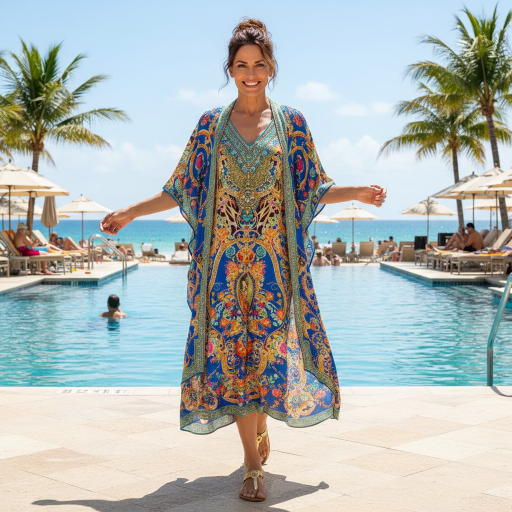 long Embellished Cape Bardini Blue