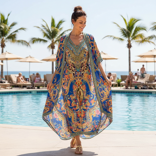 long Embellished Cape Bardini Blue