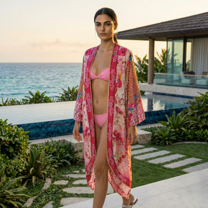 long Silk Embellished Kimono Robe Secret Garden by Kaftans that Bling