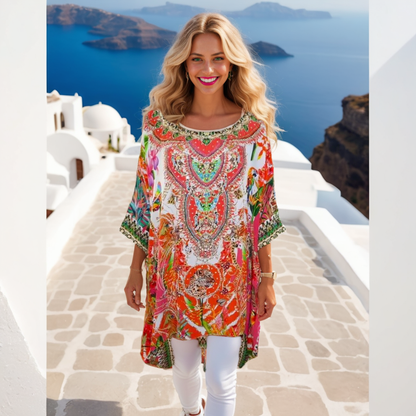 Tropical Silk Kaftan Top