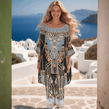 Long Silk Embellished Pants - Capri