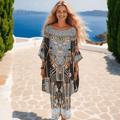 Long Silk Embellished Pants - Capri