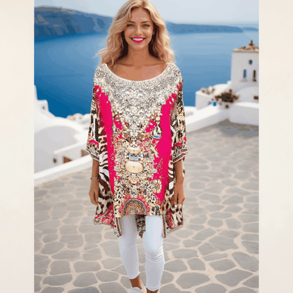 Red Silk Kaftan Batwing Top - Kaftans that Bling