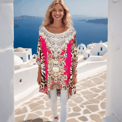 Red Silk Kaftan Batwing Top - Kaftans that Bling