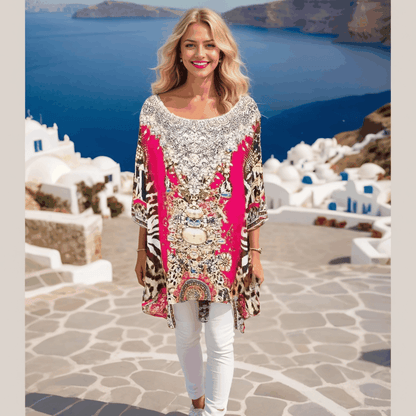 Red Silk Kaftan Batwing Top - Kaftans that Bling