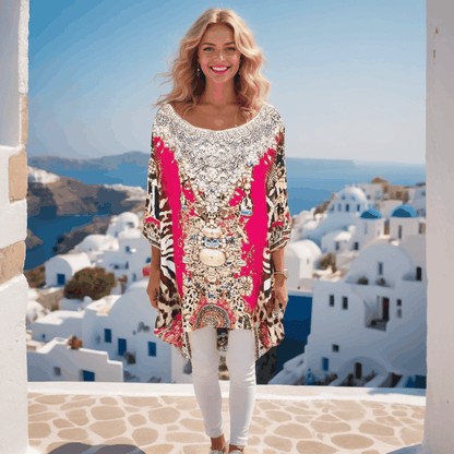 Red Silk Kaftan Batwing Top - Kaftans that Bling