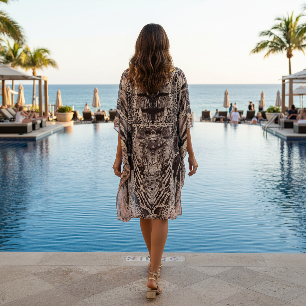 Short Silk Embellished Kaftan - Cheetah at Kaftans that Bling 