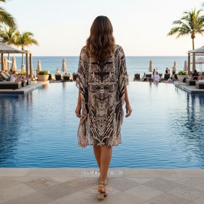 Short Silk Embellished Kaftan - Cheetah at Kaftans that Bling 