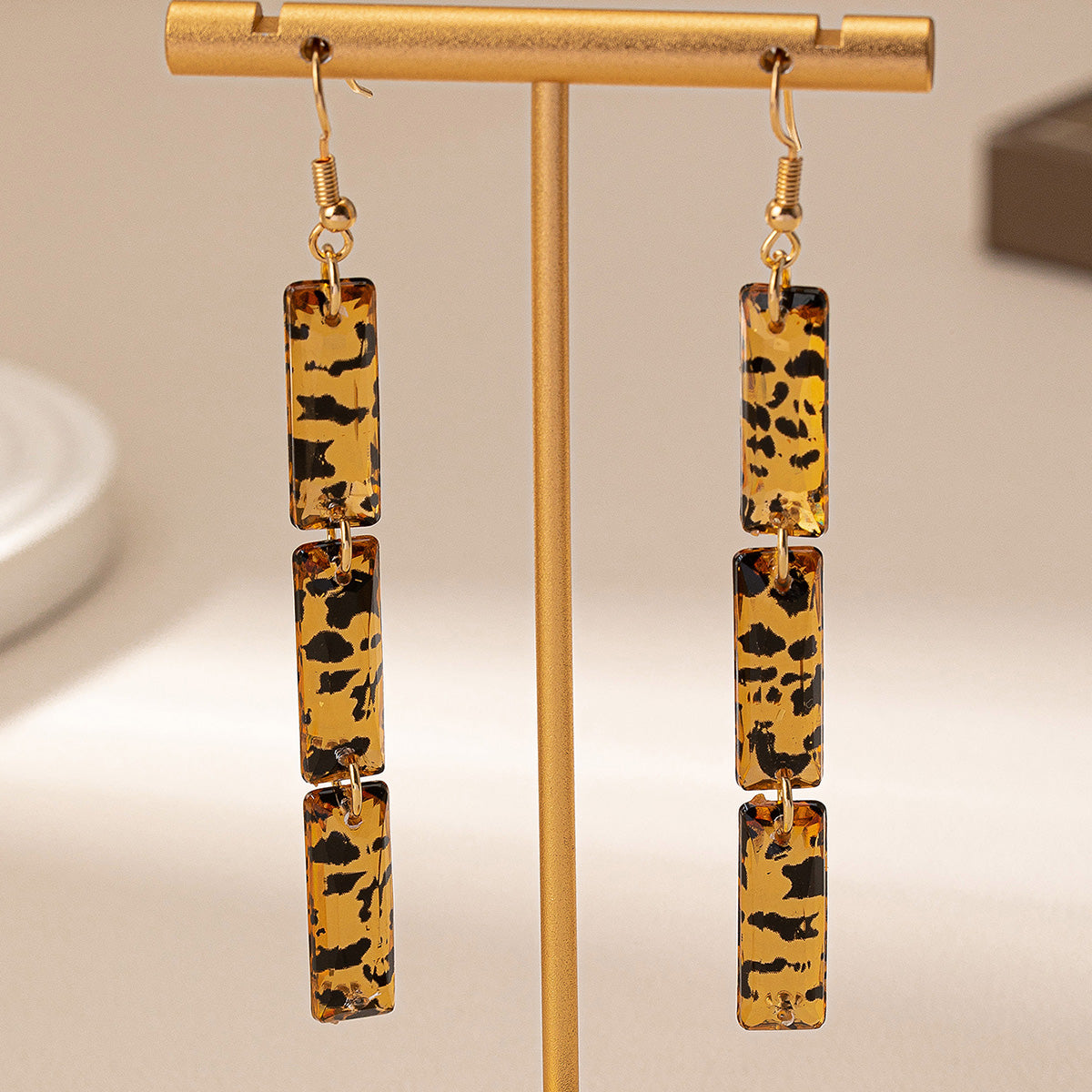 Leopard Resin Dangly Earrings