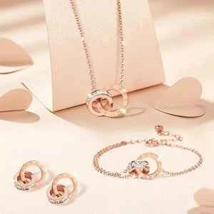 3 Piece Zircon Stainless Steel Jewellery Set Rose Gold