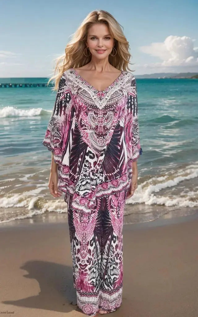 Amur hot pink silk palazzo pants - Kaftans that Bling