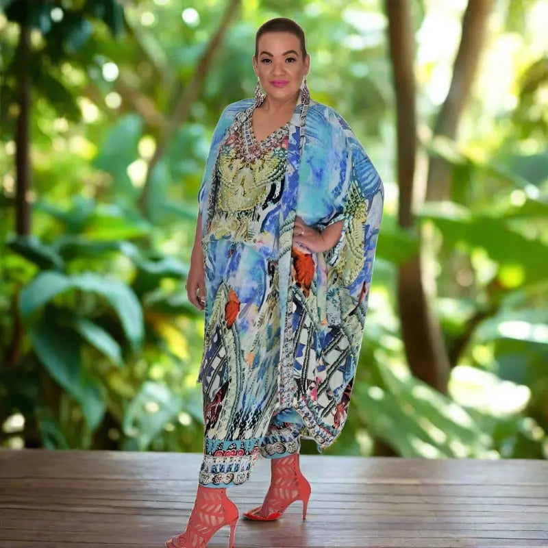 Paradise blue silk harem pants - Kaftans that Bling