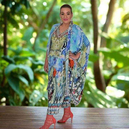 Paradise Blue Silk Harem Pants - Elegant Silk Kaftan Dress Alternative