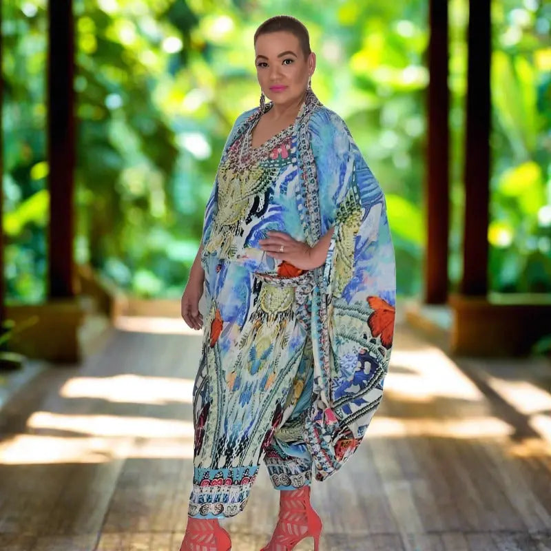 Paradise blue silk harem pants - Kaftans that Bling