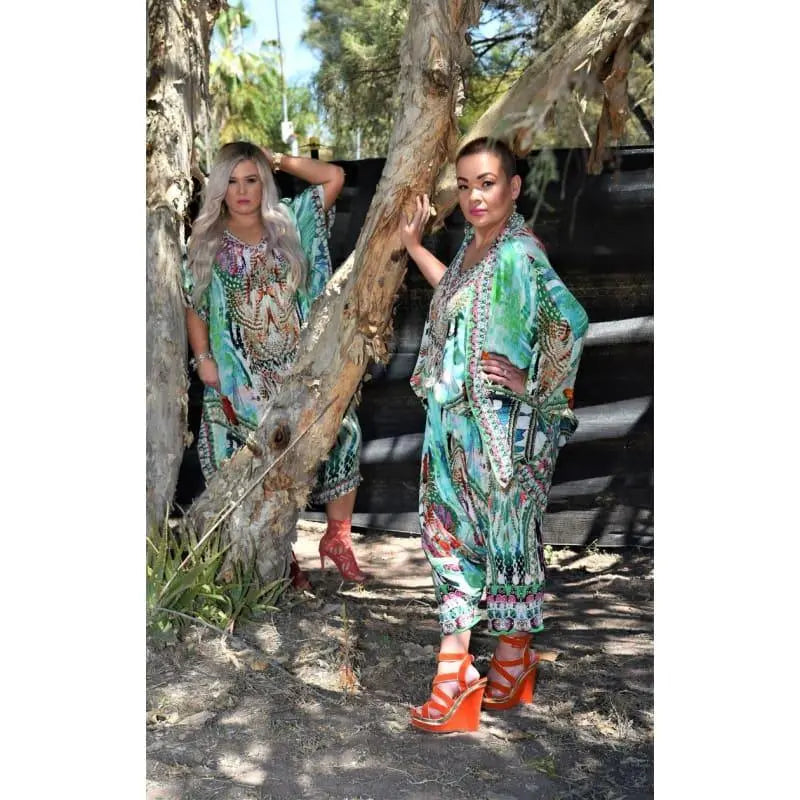 Paradise green silk harem pants - Kaftans that Bling