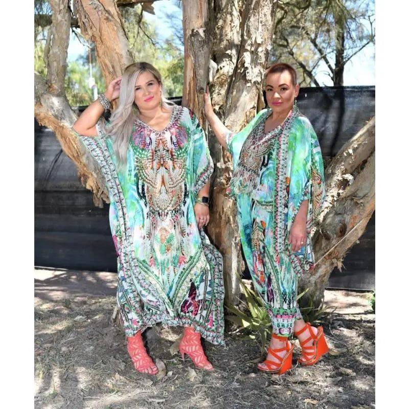 Paradise green silk harem pants - Kaftans that Bling