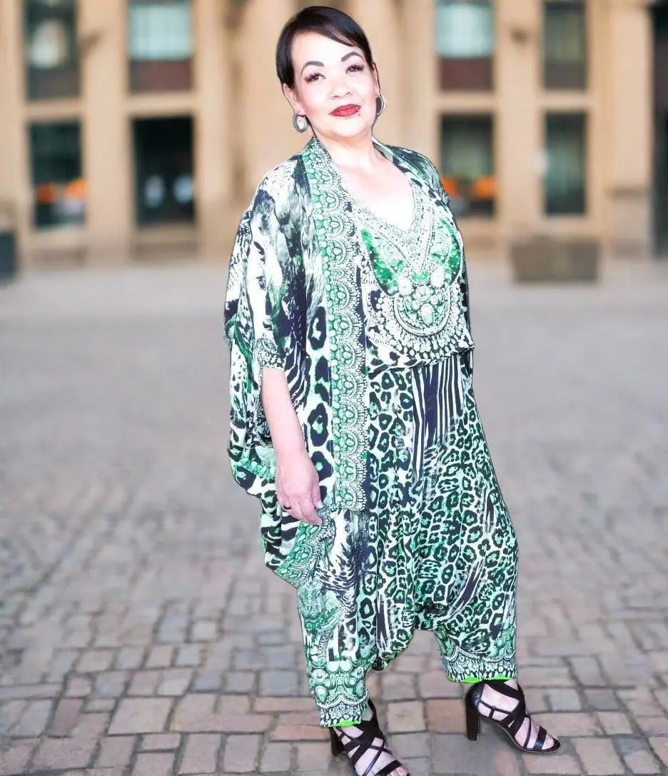 Silk harem pants - Garbo-Green by Fashion Spectrum - Kaftans that Bling