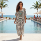 Long Silk Embellished Kaftan- Safari Blue at kaftans that bling
