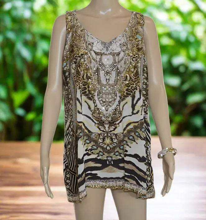 Cheetah silk Embellished Tank Top by Fashion spectrum - Kaftans that Bling