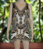 Cougar silk embellished tank top with animal print and gold beadwork, sleeveless V-neck design by Fashion Spectrum
