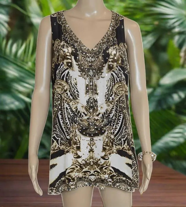 Cougar silk Embellished Tank Top by Fashion spectrum - Kaftans that Bling