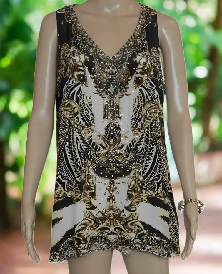 Cougar silk Embellished Tank Top by Fashion spectrum - Kaftans that Bling