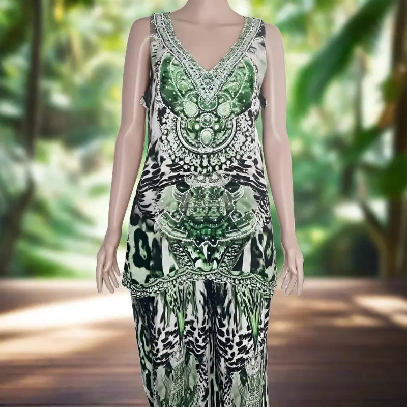 Garbo green silk cami - Kaftans that Bling